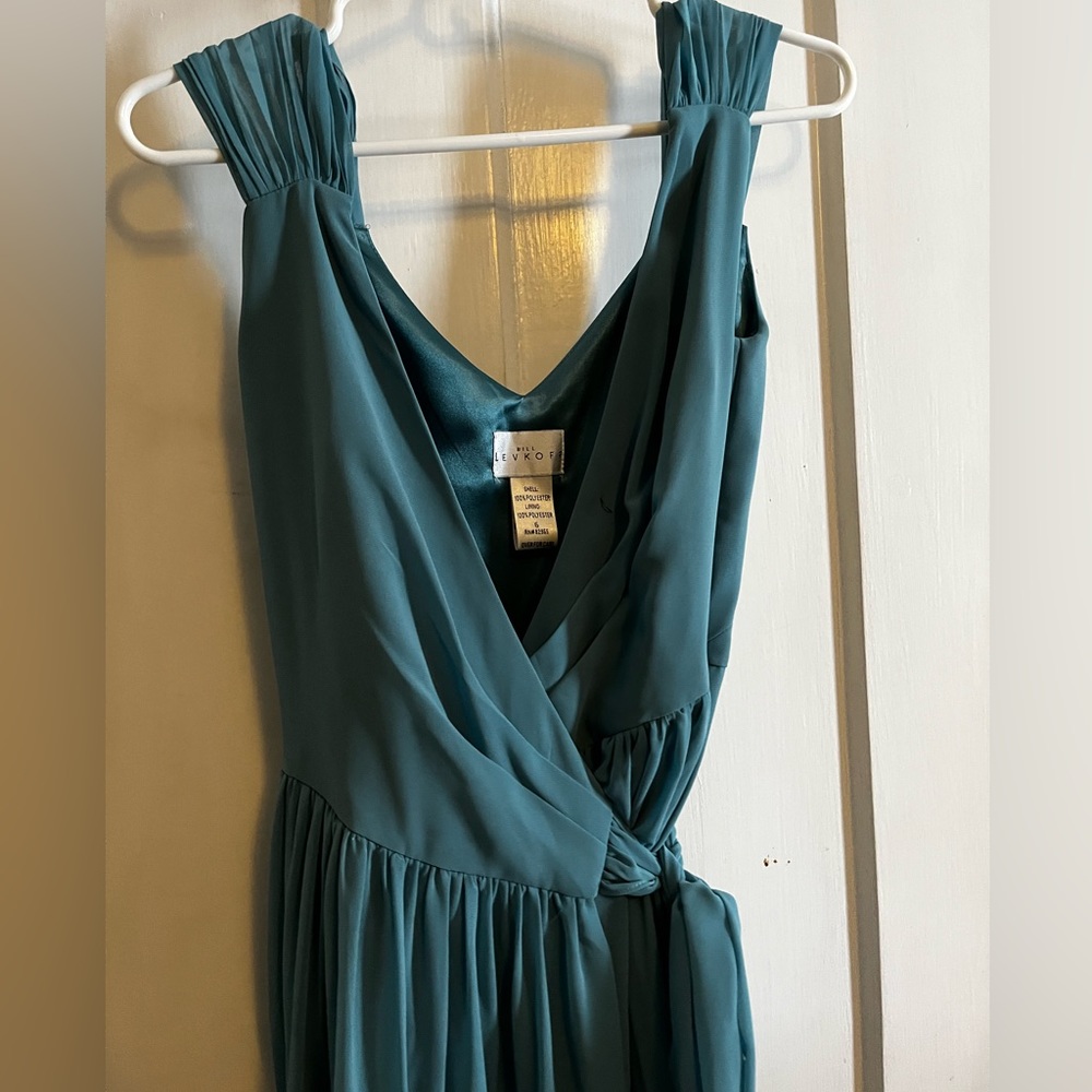 Green bridesmaid dress Bill Levkoff